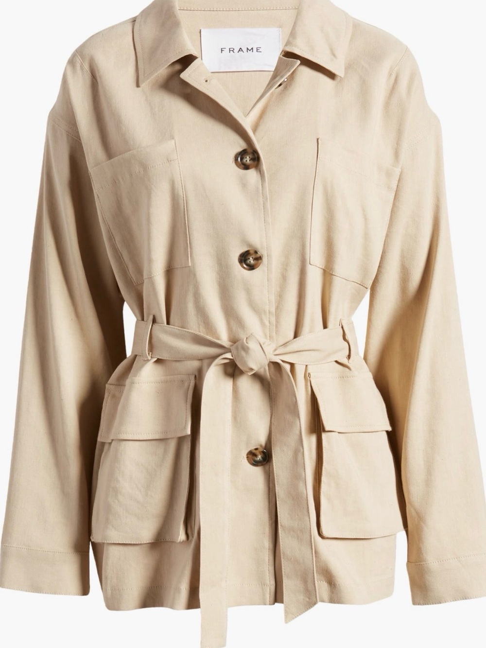Frame Denim Cream Utility Jacket with Self-Tie Belt